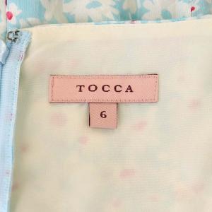 TOCCA 洗える SPRING BOUQET ドレス ワンピース フレンチスリーブ ひざ丈 花柄 ギャザー 6 ライトブルー 白 ホワイト