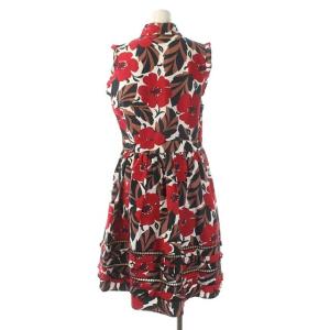 kate spade new york コットン総柄ノースリーブワンピース 膝丈 フレア ギャザー フリル リネン混 10 マルチカラー NJMU8946