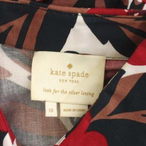kate spade new york コットン総柄ノースリーブワンピース 膝丈 フレア ギャザー フリル リネン混 10 マルチカラー NJMU8946