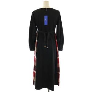BLUE LABEL CRESTBRIDGE 21AW プリムシルケットポンチクレストブリッジ チェックコンビワンピース 切替 フレア ロング 長袖 36 黒 赤 ブラック