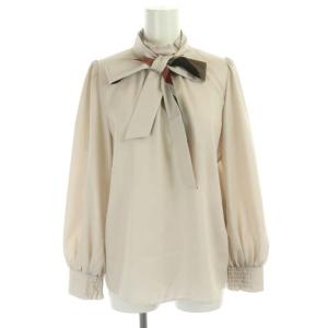 22SS マイクロピーチスパンブラウス プルオーバー ボウタイ 長袖 ハイネック リボン 36 エクリュ