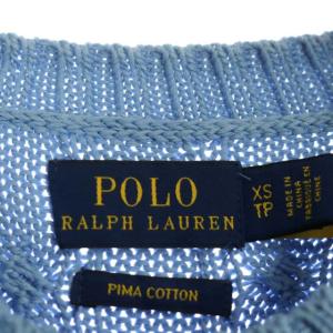 POLO RALPH LAUREN コットン ショートスリーブ ケーブルニット セーター 半袖  胸ポケット ロゴ XS 水色 ライトブルー