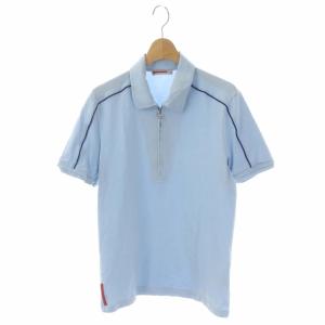 ハーフジップ ポロシャツ 半袖 カットソー プルオーバー M ライトブルー