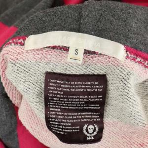 MARK&LONA ボーダー スカル パーカー ワンピース プルオーバー スウェット フード コットン タイト ひざ丈 長袖 S グレー ピンク