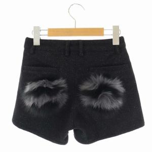 MARK&LONA フォックスファー付き ラメ ショートパンツ スナップボタン ウール 36 黒 ブラック