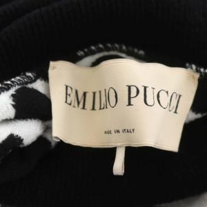 Emilio Pucci ウール 総柄 タートルネック ニットワンピース ひざ丈 長袖 S ホワイト ブラック