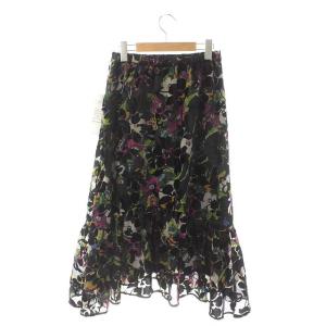GRACE CONTINENTAL 22AW ベルベットオパールスカート フレア ロング チュール シアー 花柄 ウエストゴム 36 マルチカラー