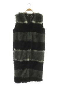 DIESEL L-Krissy リバーシブルジレ フェイクファー ベスト ロング XS 黒 グレー 白 ブラック ホワイト