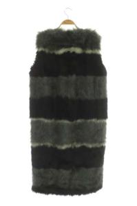 DIESEL L-Krissy リバーシブルジレ フェイクファー ベスト ロング XS 黒 グレー 白 ブラック ホワイト