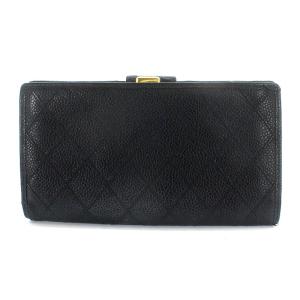 CHANEL ビコローレキャビアスキンマトラッセ 長財布 レザー 黒 OH