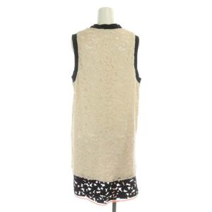 MSGM レース ノースリーブワンピース Vネック ひざ丈 切替 シルク 40 ピンクベージュ 黒 ブラック