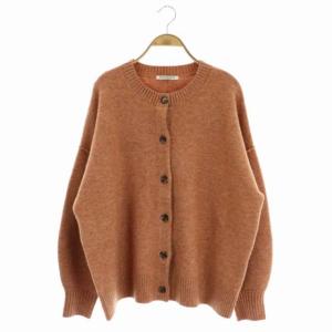 WEB限定 キャメルミックス クルーネックカーディガン オーバーサイズ 長袖 ミドル丈 厚手 オレンジミックス
