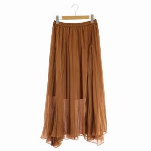 ワッシャープリーツスカート ロング フレア 36 茶色 ブラウン