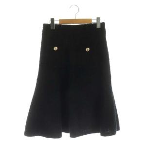 22AW ループヤーンペプラムスカート ニット 膝丈 フレア 金ボタン ラメ ウール混 36 黒 ブラック