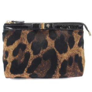 ヴァラリボン レオパード柄 ポーチ リボン 茶色 ブラウン 黒 ブラック