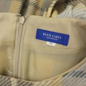 BLUE LABEL CRESTBRIDGE ウール チェック ワンピース ミニ 八分袖 ベルト付き 36 マルチカラー