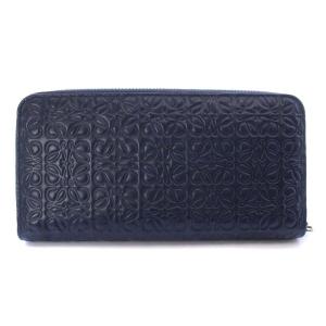 LOEWE 長財布 アナグラム ラウンドジップ レザー ネイビー