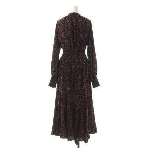 CASA FLINE フリルハイネックワンピース ロング 長袖 花柄 F バーガンディ