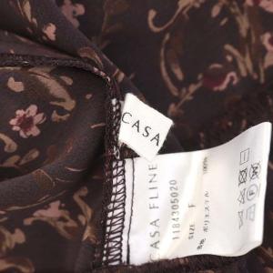 CASA FLINE フリルハイネックワンピース ロング 長袖 花柄 F バーガンディ