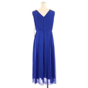 GRACE CONTINENTAL ワンピース ノースリーブ ロング ビジュー ビーズ装飾 シルク 38 青 ブルー