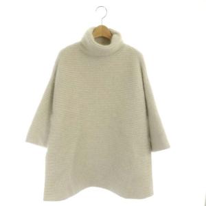 WINTER1 7Gあぜ編み タートルプルオーバーニット チュニック丈 長袖 ライトグレージュ