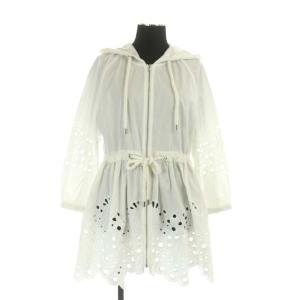 21SS カットワークフードブルゾン パーカージャケット ジップアップ 七分袖 36 白 ホワイト