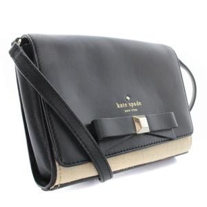 kate spade new york ショルダーバッグ ロゴ リボン レザー 黒 ブラック べージュ