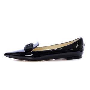JIMMY CHOO GALA パンプス フラット リボンモチーフ ポインテッドトゥ パテントレザー 39.5 ブラック