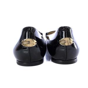 JIMMY CHOO GALA パンプス フラット リボンモチーフ ポインテッドトゥ パテントレザー 39.5 ブラック