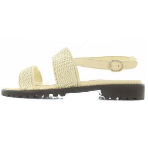 MANOLO BLAHNIK GAD ラフィア スポーツサンダル ストラップ レザー 39.5 26.5cm クリーム