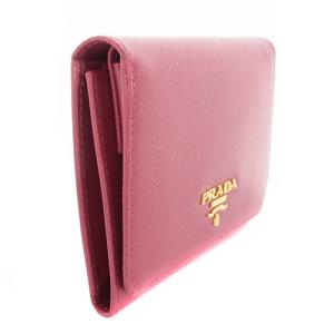 PRADA 三つ折り財布 ロゴ レザー ピンク ゴールド色