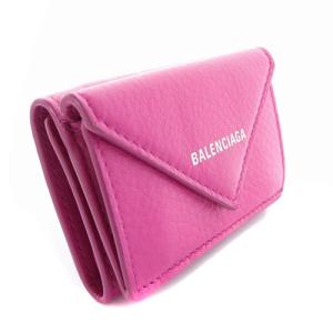 BALENCIAGA ペーパー ミニウォレット 三つ折り財布 ロゴ ピンク 391446