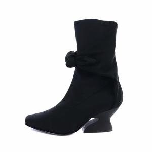 SYBILLA ショートブーツ ハイヒール チャンキーヒール スクエアトゥ リボン 23.5cm 黒 ブラック