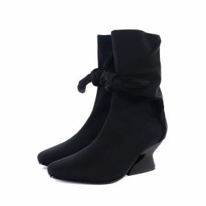 SYBILLA ショートブーツ ハイヒール チャンキーヒール スクエアトゥ リボン 23.5cm 黒 ブラック