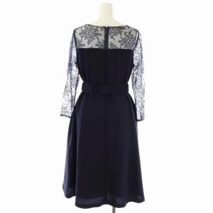 GRACE CONTINENTAL ビジューベルトワンピース ひざ丈 レース 七分袖 36 紺 ネイビー