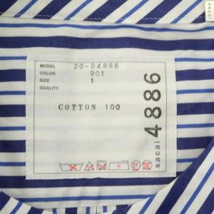 sacai 20SS ブラウス ストライプ 裾変型 イレギュラーヘム 1 ブルー