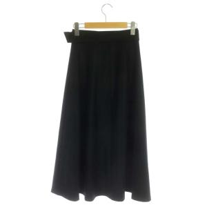 ANAYI 22AW ツイルジャージ フレア ロングスカート ベルト付き 34 黒 ブラック