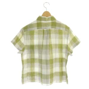 MARGARET HOWELL BLOCK CHECK LINEN S/S SHIRTS シャツ 半袖 チェック リネン 2 ライトグリーン グレー 白 ホワイト