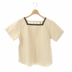 コットン スクエアネック シャツ ブラウス カットソー プルオーバー 半袖 1 ベージュ