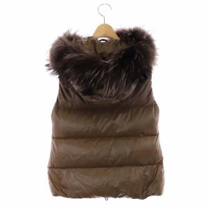 DUVETICA Goccia ダウンベスト 中綿ベスト ジップアップ フード フィンラクーンファー 38 モカ