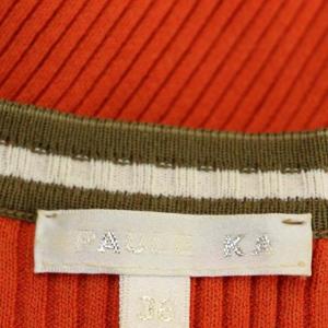 PAULE KA リブニットドッキングワンピース 膝丈 ニット 半袖 ベルト付き 36 オレンジ ベージュ カーキ 白 ホワイト