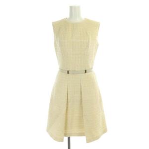 EPOCA セットアップ 上下 ツイード ノーカラージャケット × ワンピース ひざ丈 ノースリーブ ベルト付き 38 アイボリー