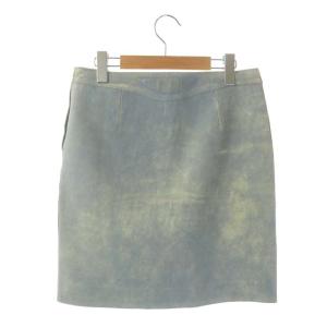 PRADA レザースカート 台形 ひざ丈 40 ライトブルー