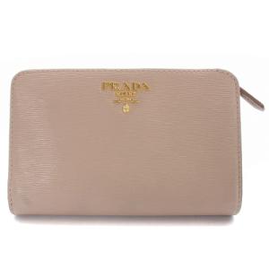 二つ折り財布 ロゴ レザー べージュ