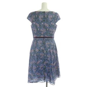 TOCCA フレンチスリーブ刺繍ワンピース ロング 半袖 オーガンジー 花柄 ボタニカル柄 タック 4 ダスティブルー ピンク グリーン