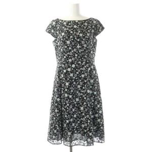 GYPSY DEEP ROSE ドレス ワンピース フレンチスリーブ ロング 花柄 刺繍 タック 6 黒 ブラック 黄緑 イエローグリーン