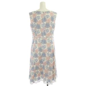 TOCCA ノースリーブレース花柄ワンピース ロング フレア 刺繍 総柄 ボートネック 4 ライトベージュ マルチカラー