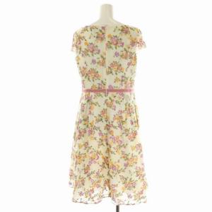 TOCCA CINI ドレス ワンピース ロング フレア タック フレンチスリーブ ボートネック 花刺繍 総柄 6 イエローベージュ マルチカラー