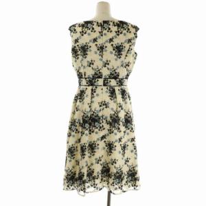 TOCCA GARBERA ERUBIZE ドレス ワンピース ロング フレア タック ノースリーブ Vネック 花刺繍 総柄 6 イエローベージュ