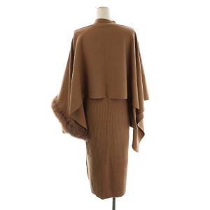 Diagram GRACE CONTINENTAL 2点セット ニット リブ ワンピース 長袖 オープンショルダー タイト ロング ポンチョ 五分袖 フォックスファー36 茶